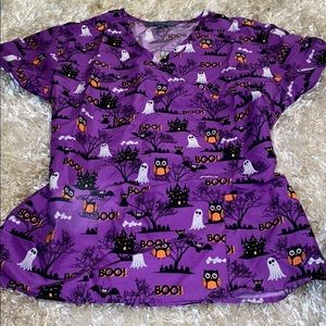 Serene Halloween scrub top